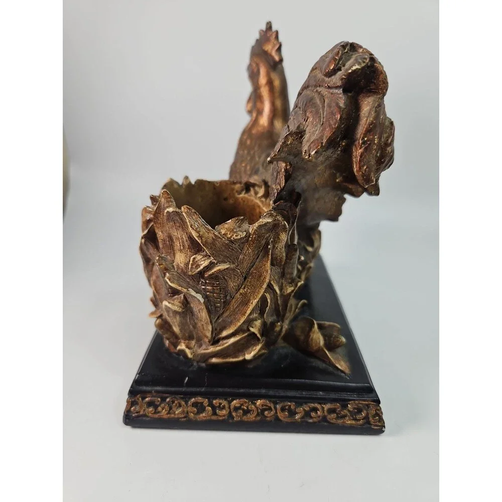 Vintage Heavy Resin Bronze Color Rooster Toothpick Holder Black Farmhouse Rustic
